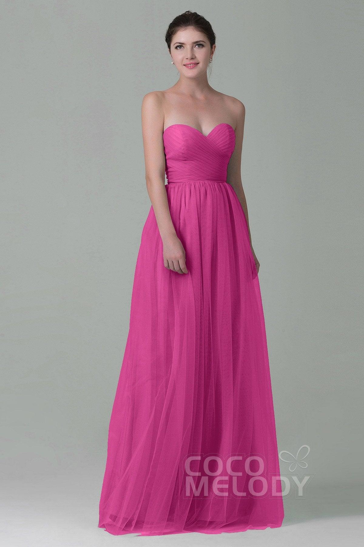 Sheath-Column Floor Length Tulle Bridesmaid Dress COZF1500E - COCOMELODY