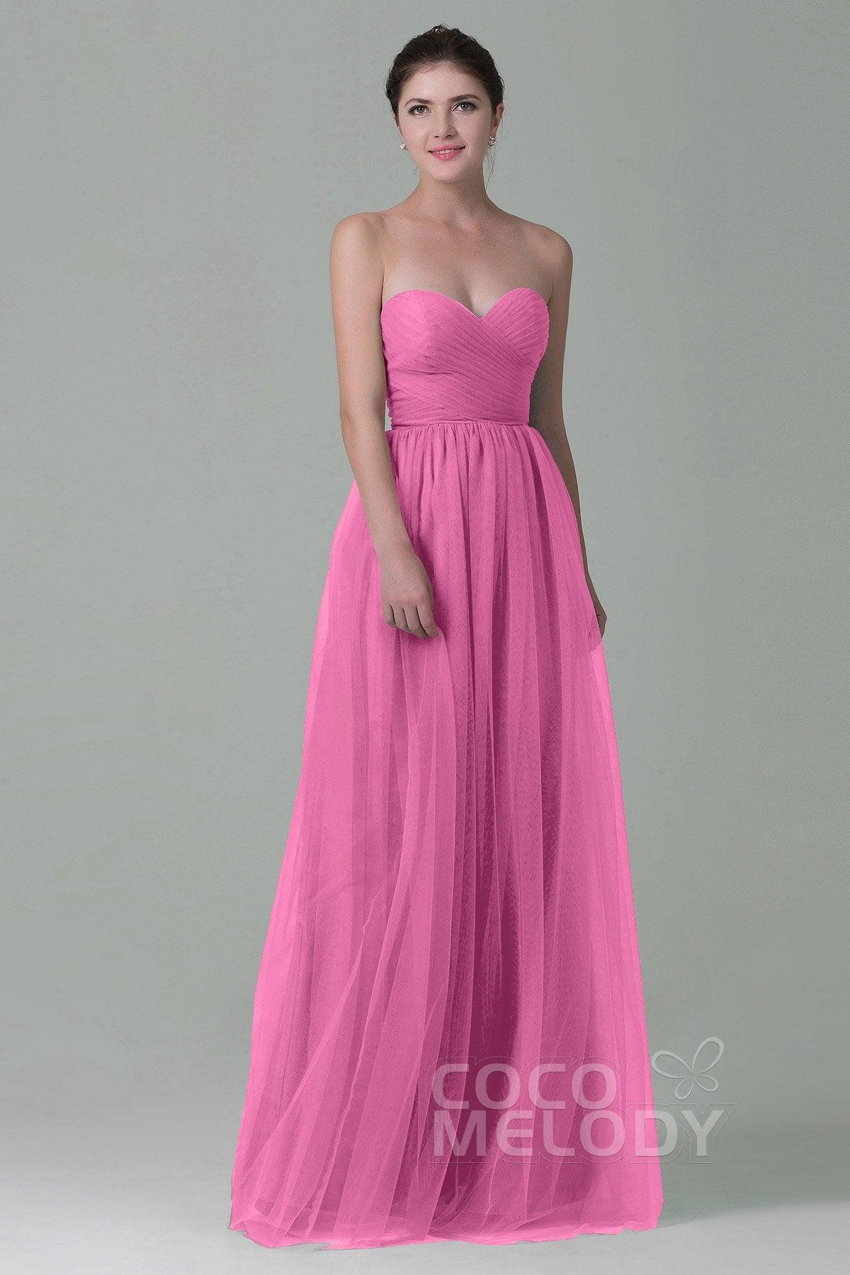 Sheath-Column Floor Length Tulle Bridesmaid Dress COZF1500E - COCOMELODY