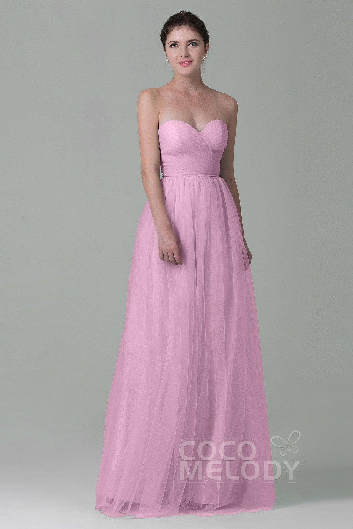 Sheath-Column Floor Length Tulle Bridesmaid Dress COZF1500E - COCOMELODY