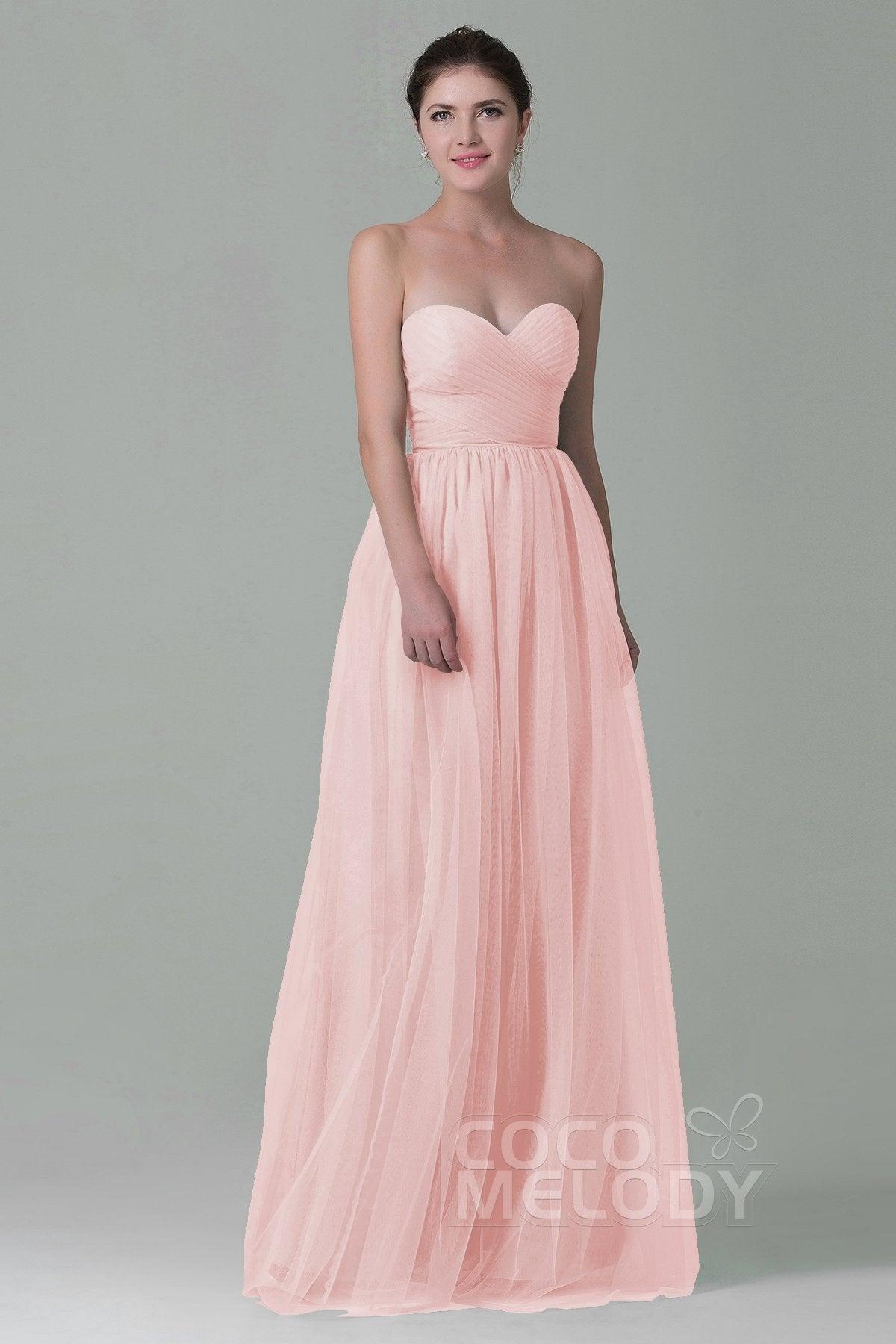 Sheath-Column Floor Length Tulle Bridesmaid Dress COZF1500E - COCOMELODY