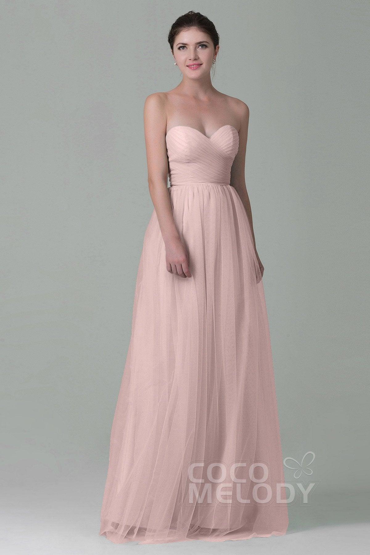 Sheath-Column Floor Length Tulle Bridesmaid Dress COZF1500E - COCOMELODY