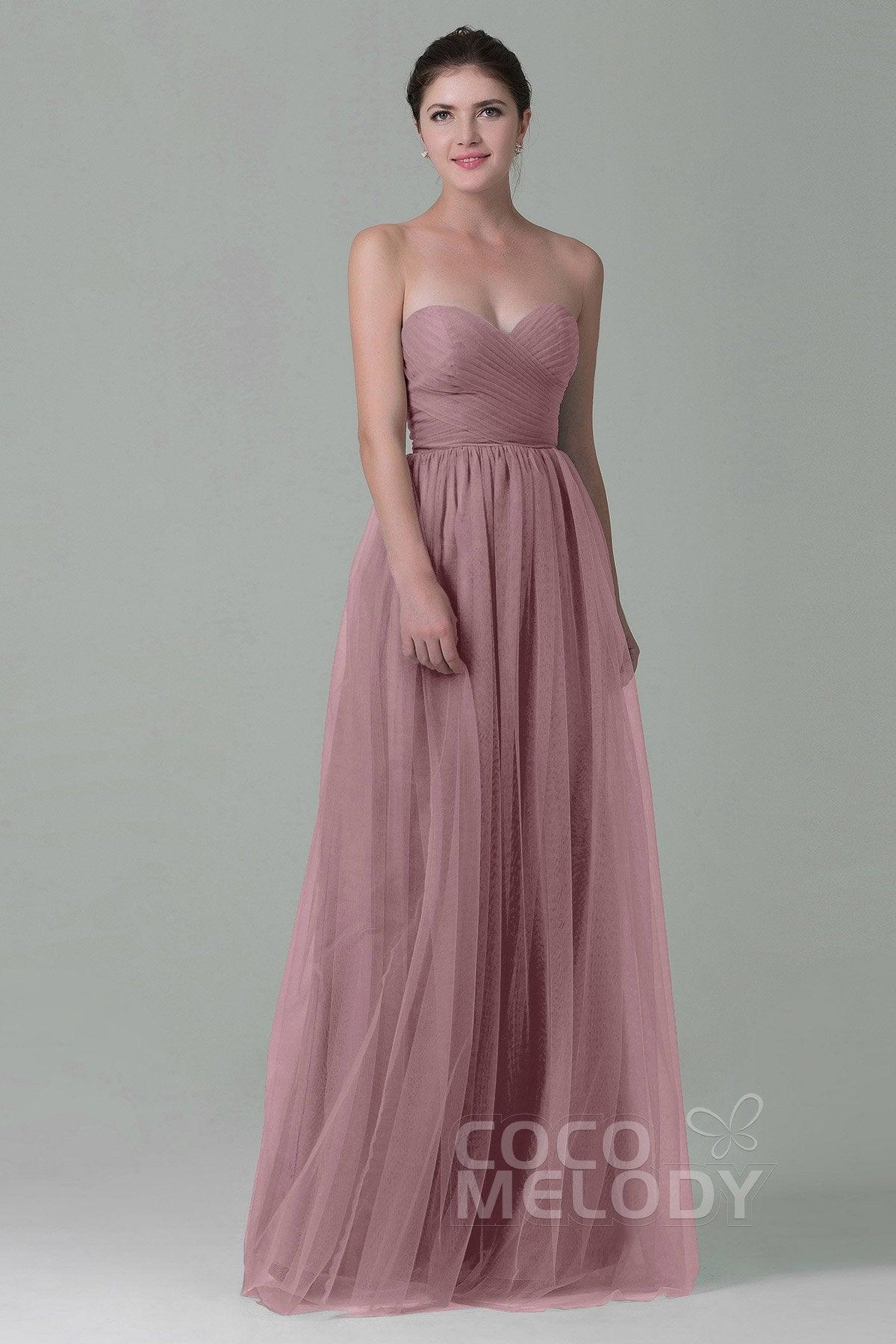 Sheath-Column Floor Length Tulle Bridesmaid Dress COZF1500E - COCOMELODY