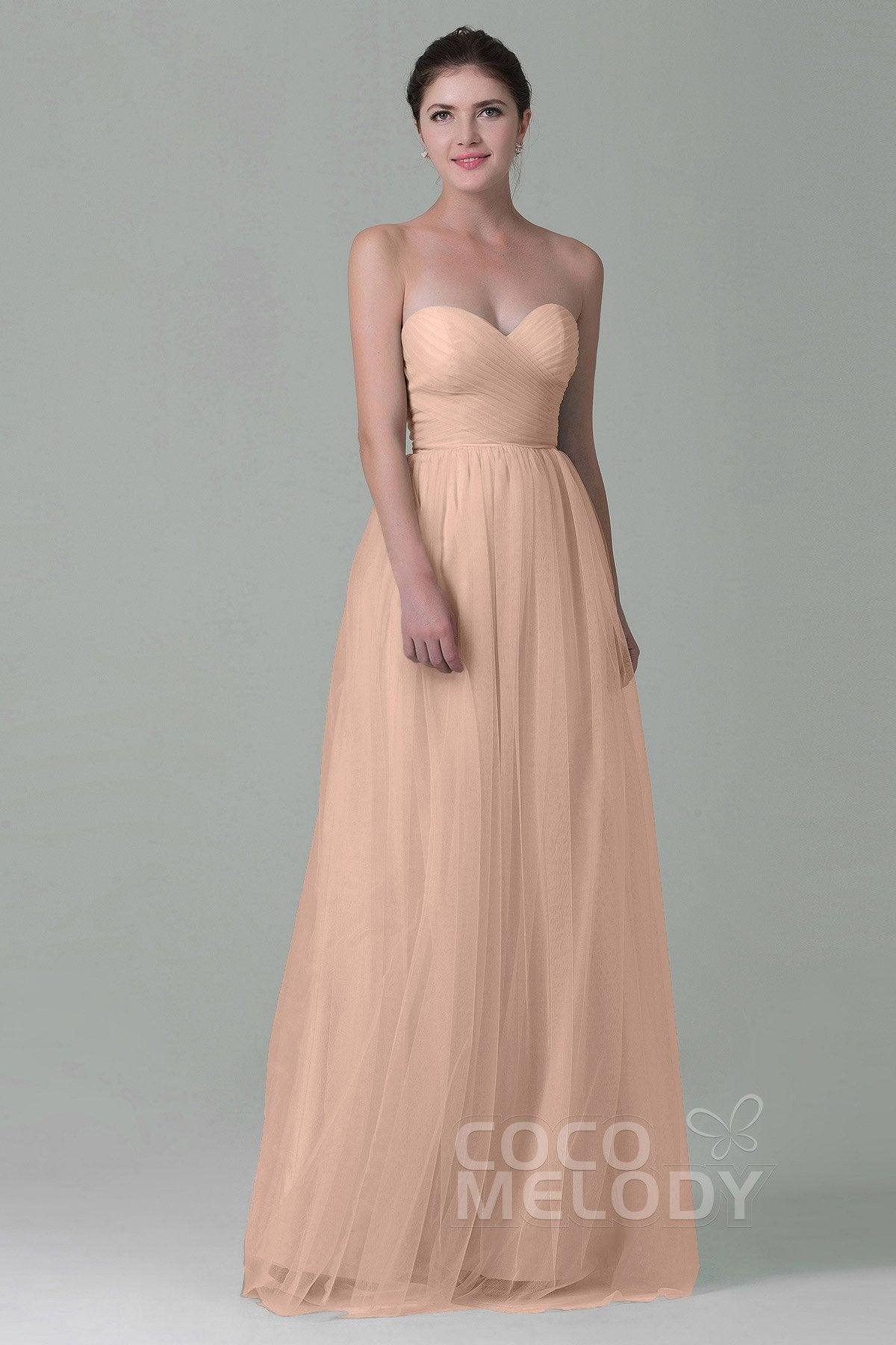 Sheath-Column Floor Length Tulle Bridesmaid Dress COZF1500E - COCOMELODY