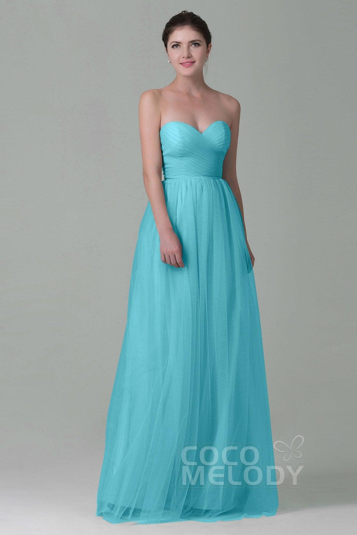 Sheath-Column Floor Length Tulle Bridesmaid Dress COZF1500E - COCOMELODY