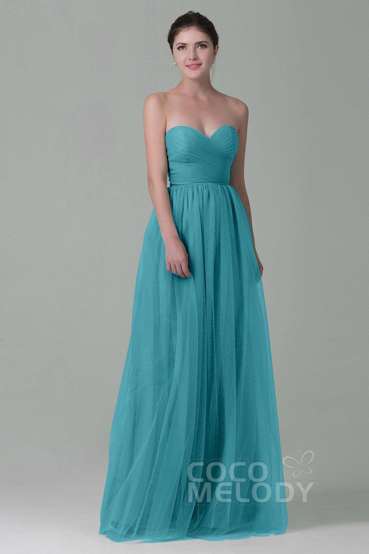 Sheath-Column Floor Length Tulle Bridesmaid Dress COZF1500E - COCOMELODY