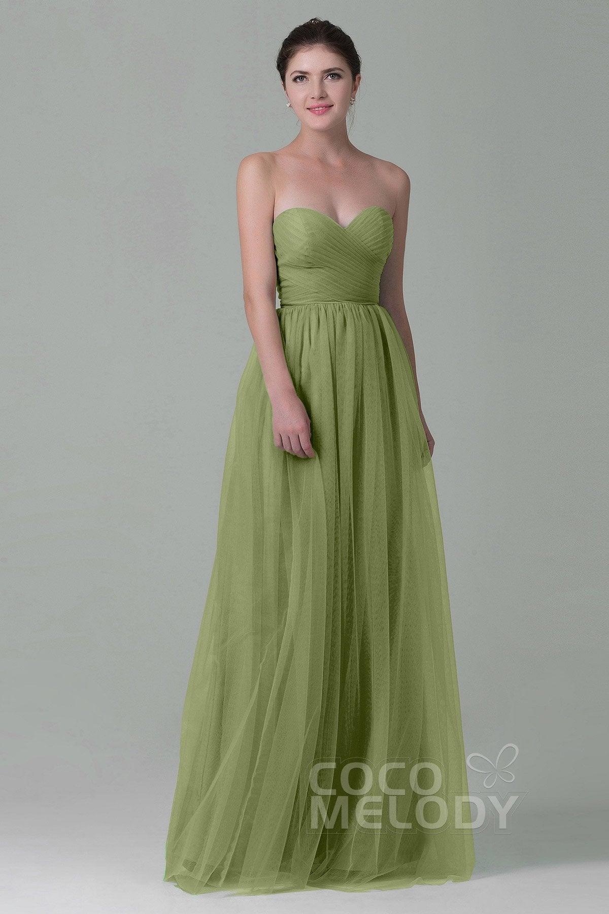 Sheath-Column Floor Length Tulle Bridesmaid Dress COZF1500E - COCOMELODY