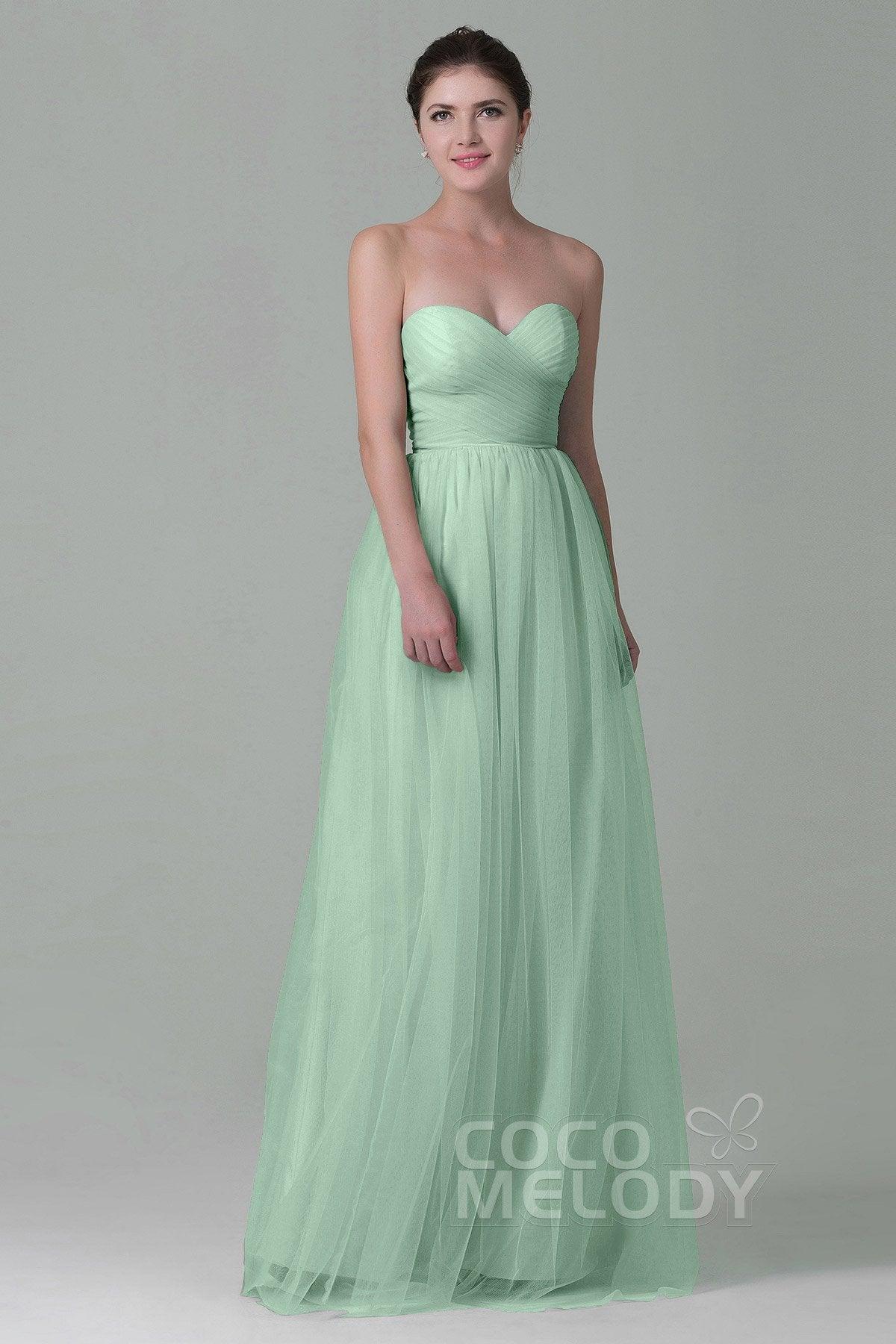 Sheath-Column Floor Length Tulle Bridesmaid Dress COZF1500E - COCOMELODY