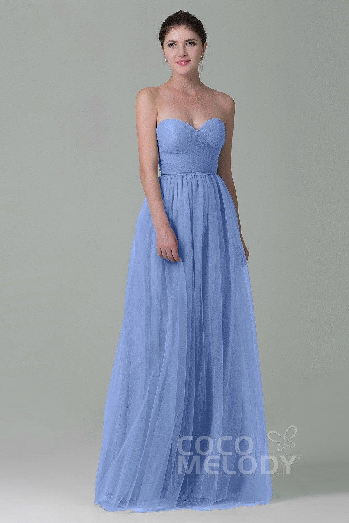 Sheath-Column Floor Length Tulle Bridesmaid Dress COZF1500E - COCOMELODY