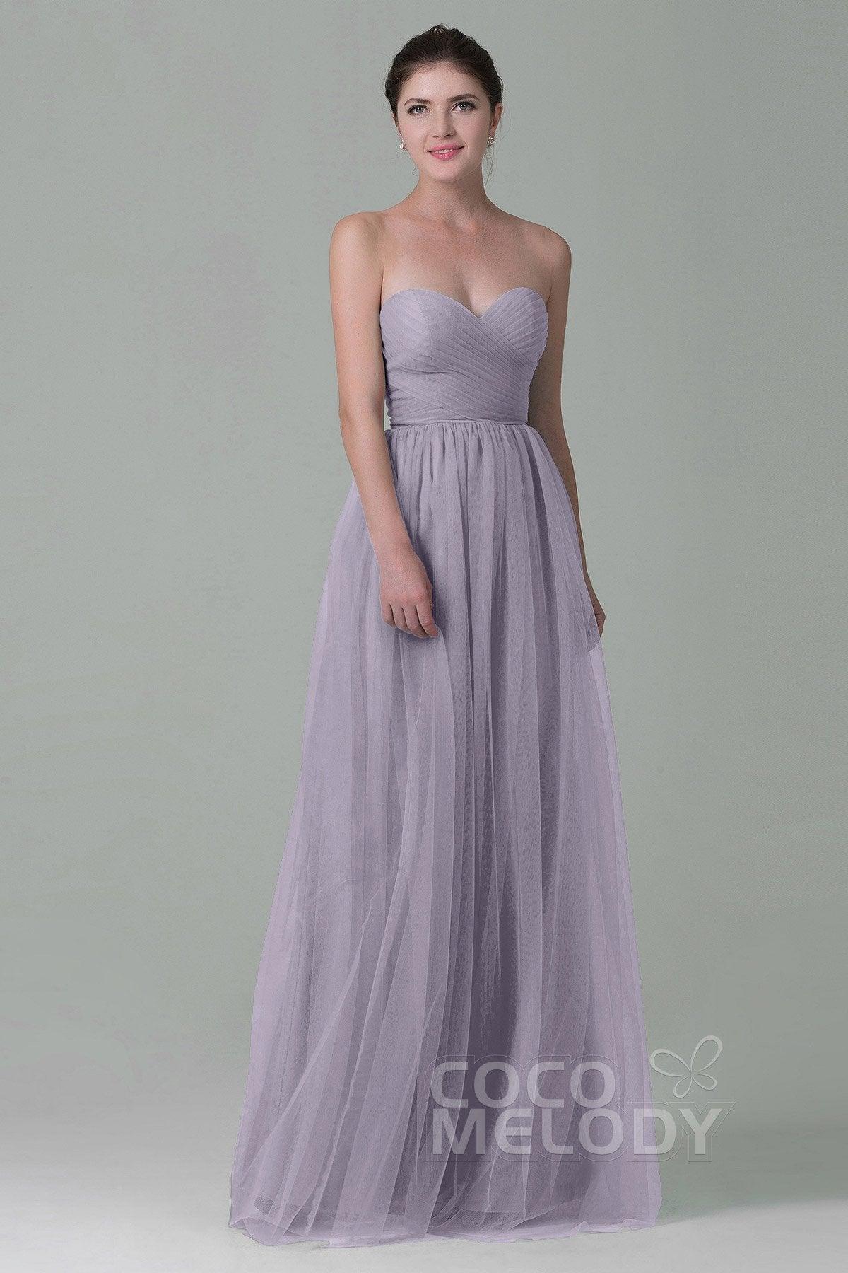 Sheath-Column Floor Length Tulle Bridesmaid Dress COZF1500E - COCOMELODY
