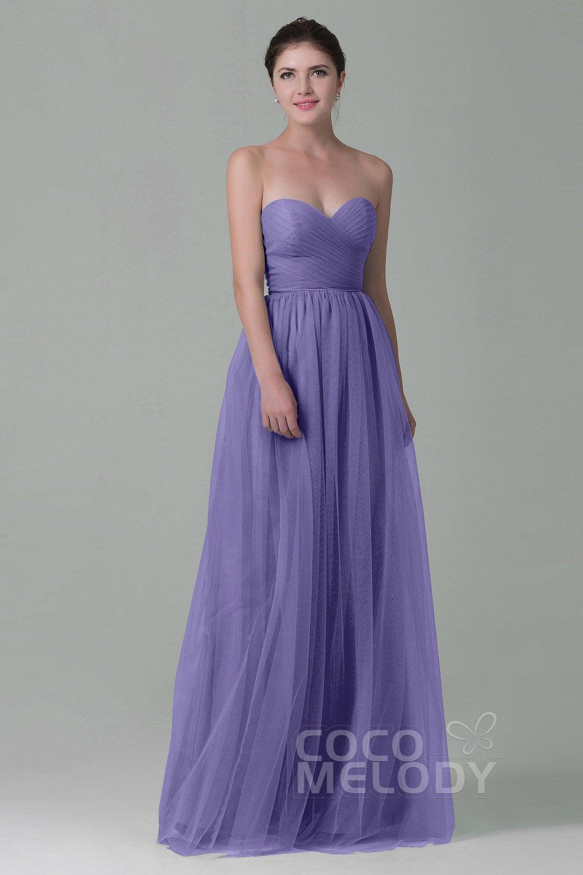 Sheath-Column Floor Length Tulle Bridesmaid Dress COZF1500E - COCOMELODY