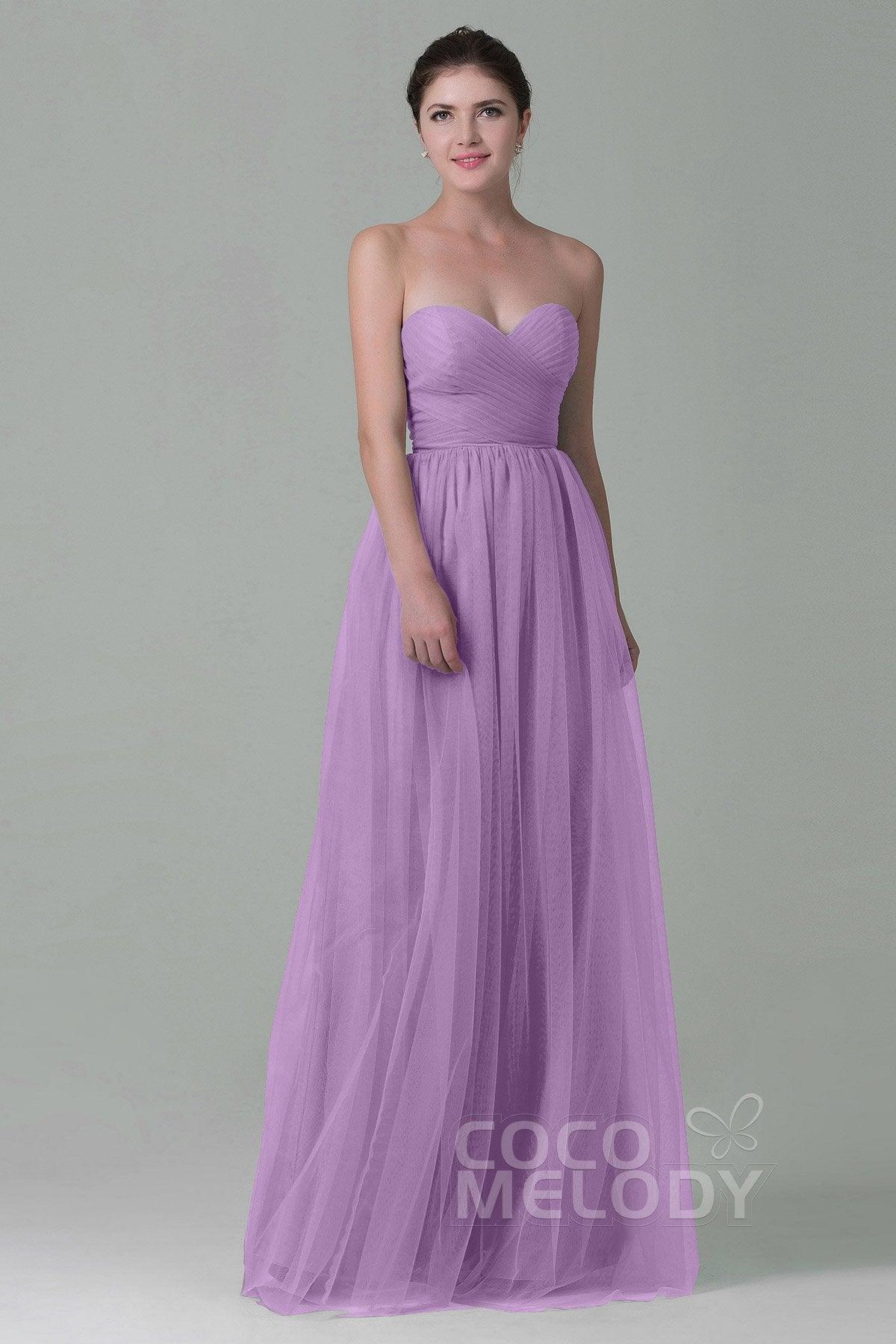 Sheath-Column Floor Length Tulle Bridesmaid Dress COZF1500E - COCOMELODY