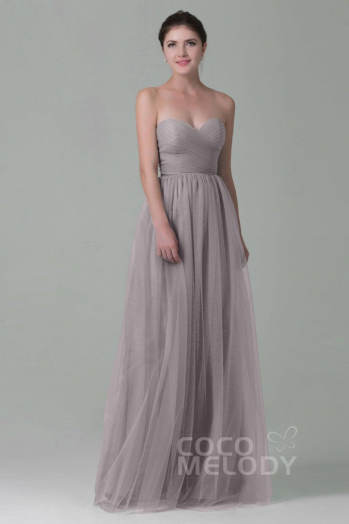 Sheath-Column Floor Length Tulle Bridesmaid Dress COZF1500E - COCOMELODY