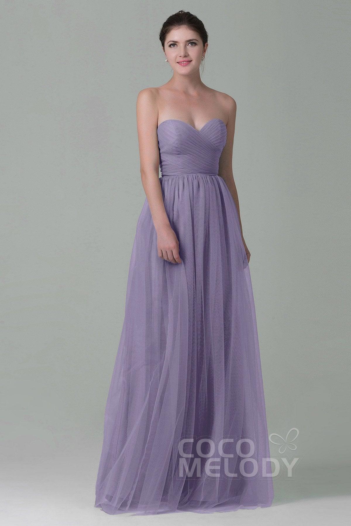 Sheath-Column Floor Length Tulle Bridesmaid Dress COZF1500E - COCOMELODY