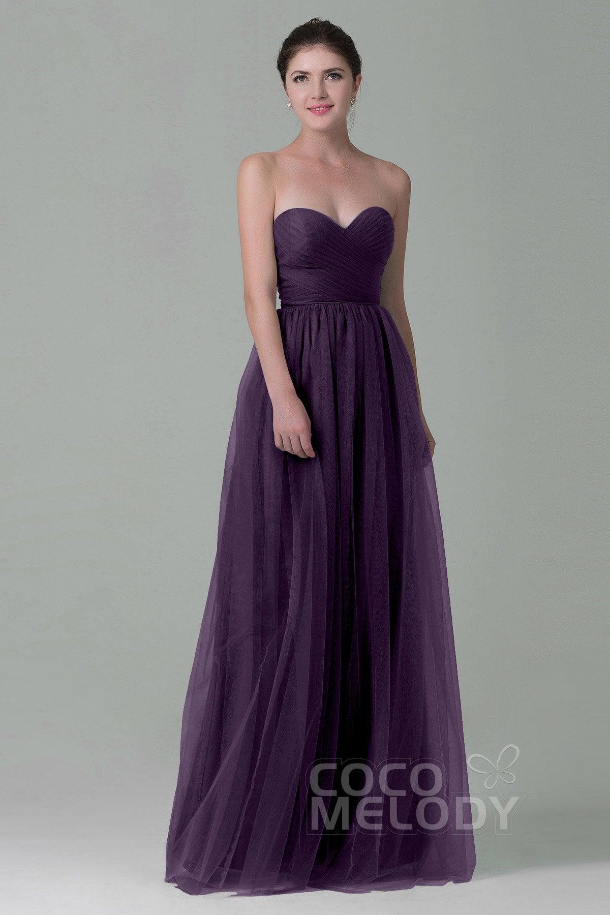 Sheath-Column Floor Length Tulle Bridesmaid Dress COZF1500E - COCOMELODY