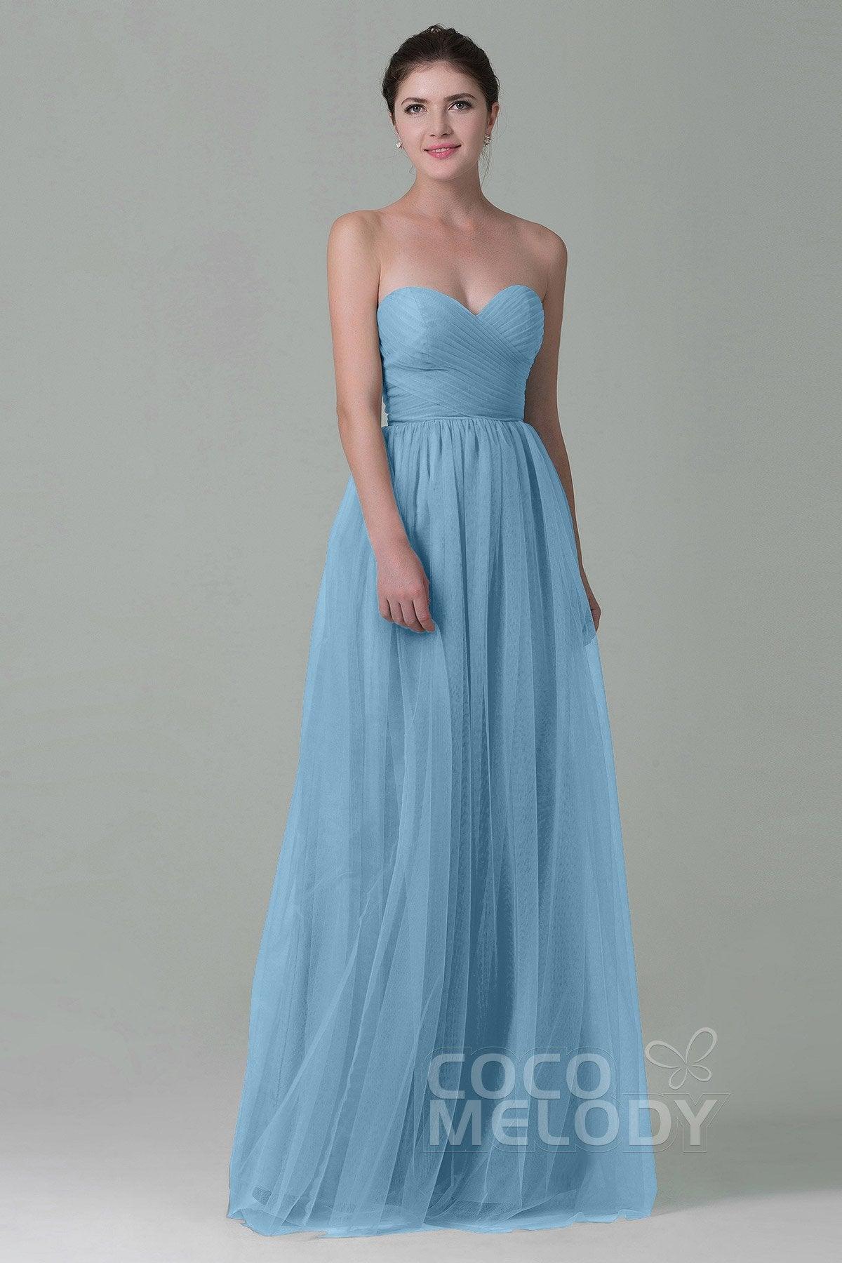 Sheath-Column Floor Length Tulle Bridesmaid Dress COZF1500E - COCOMELODY