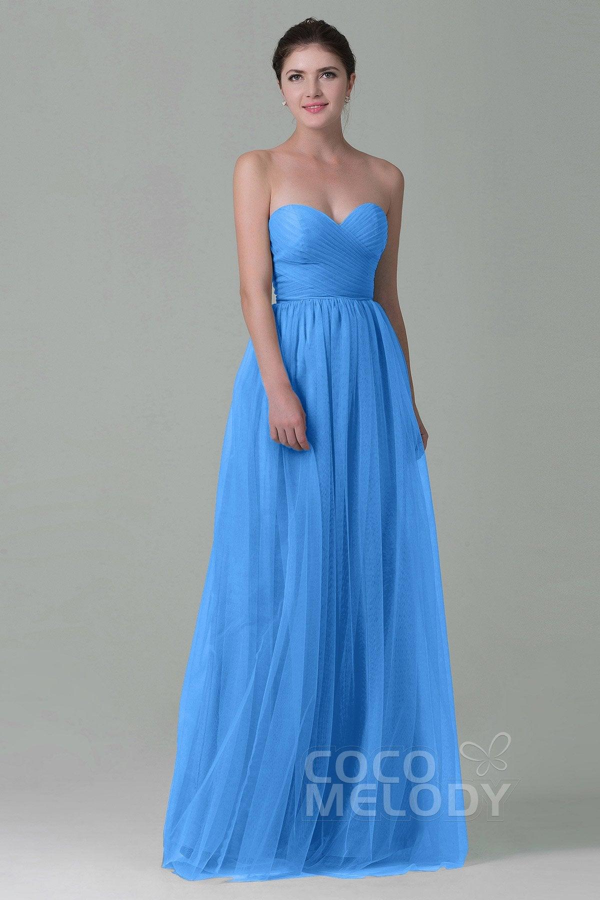 Sheath-Column Floor Length Tulle Bridesmaid Dress COZF1500E - COCOMELODY
