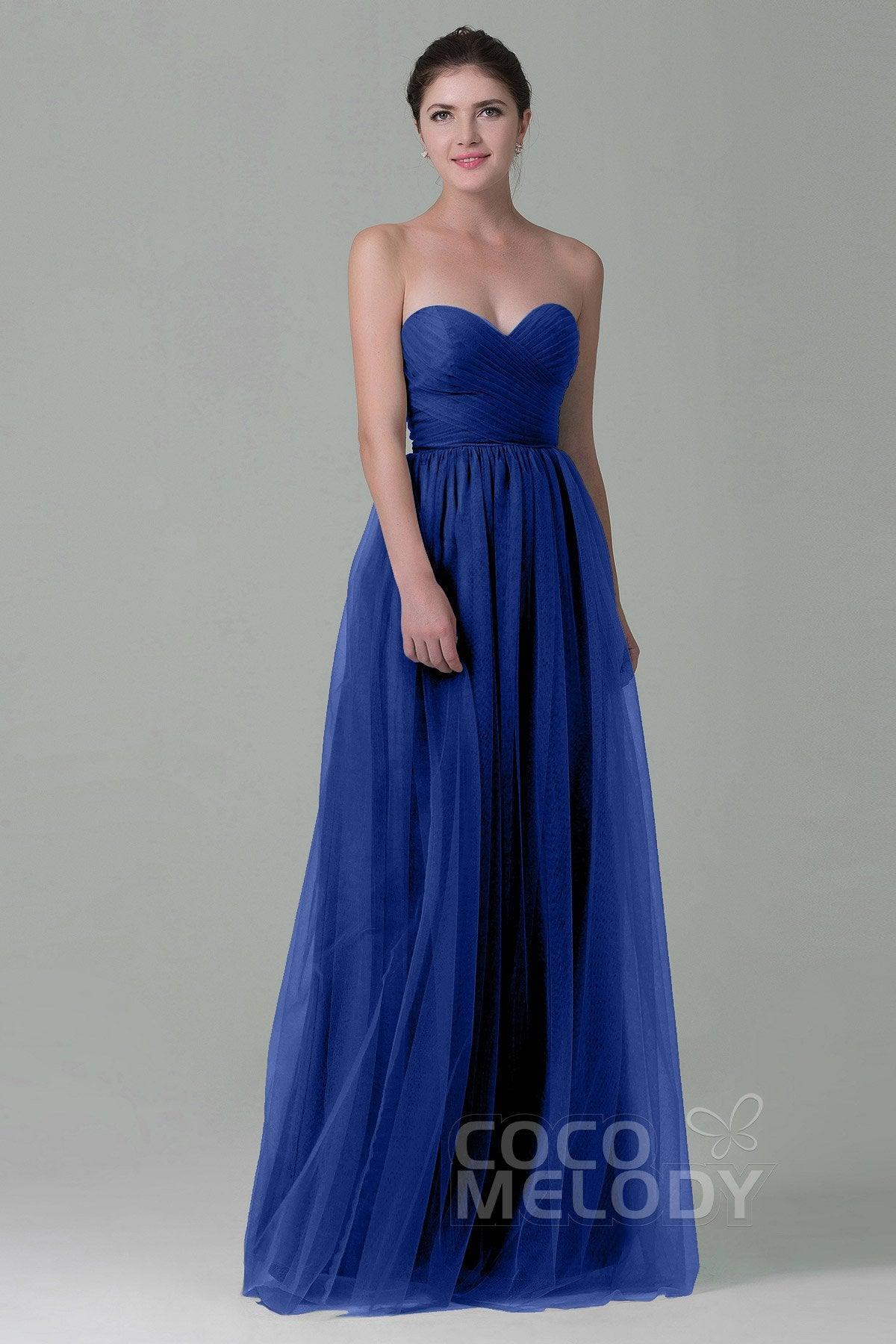 Sheath-Column Floor Length Tulle Bridesmaid Dress COZF1500E - COCOMELODY