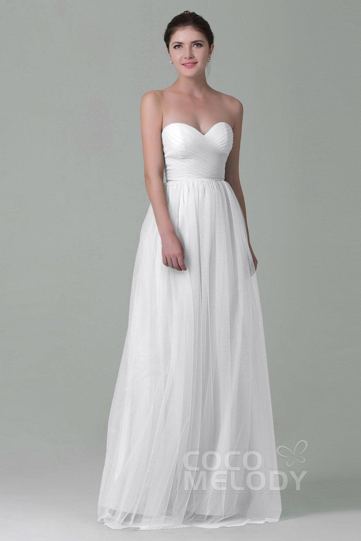 Sheath-Column Floor Length Tulle Bridesmaid Dress COZF1500E - COCOMELODY