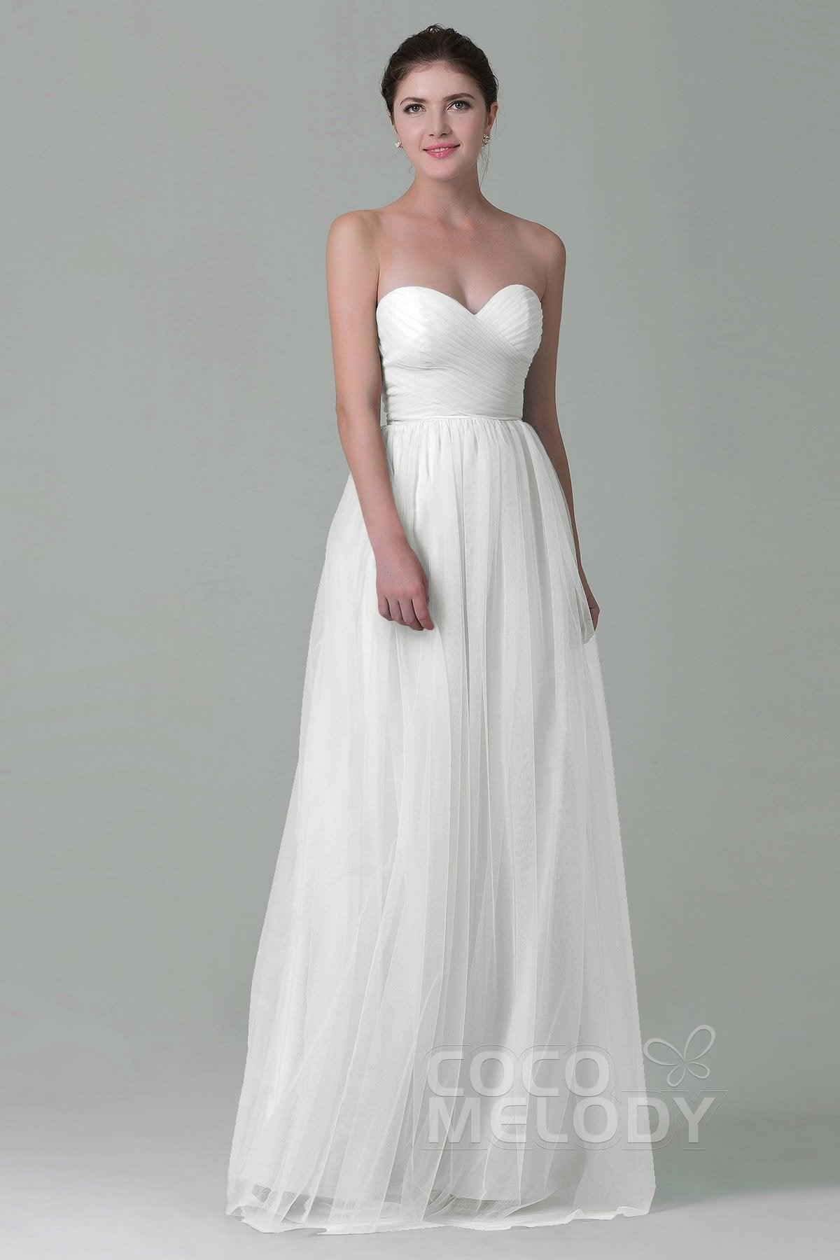 Sheath-Column Floor Length Tulle Bridesmaid Dress COZF1500E - COCOMELODY
