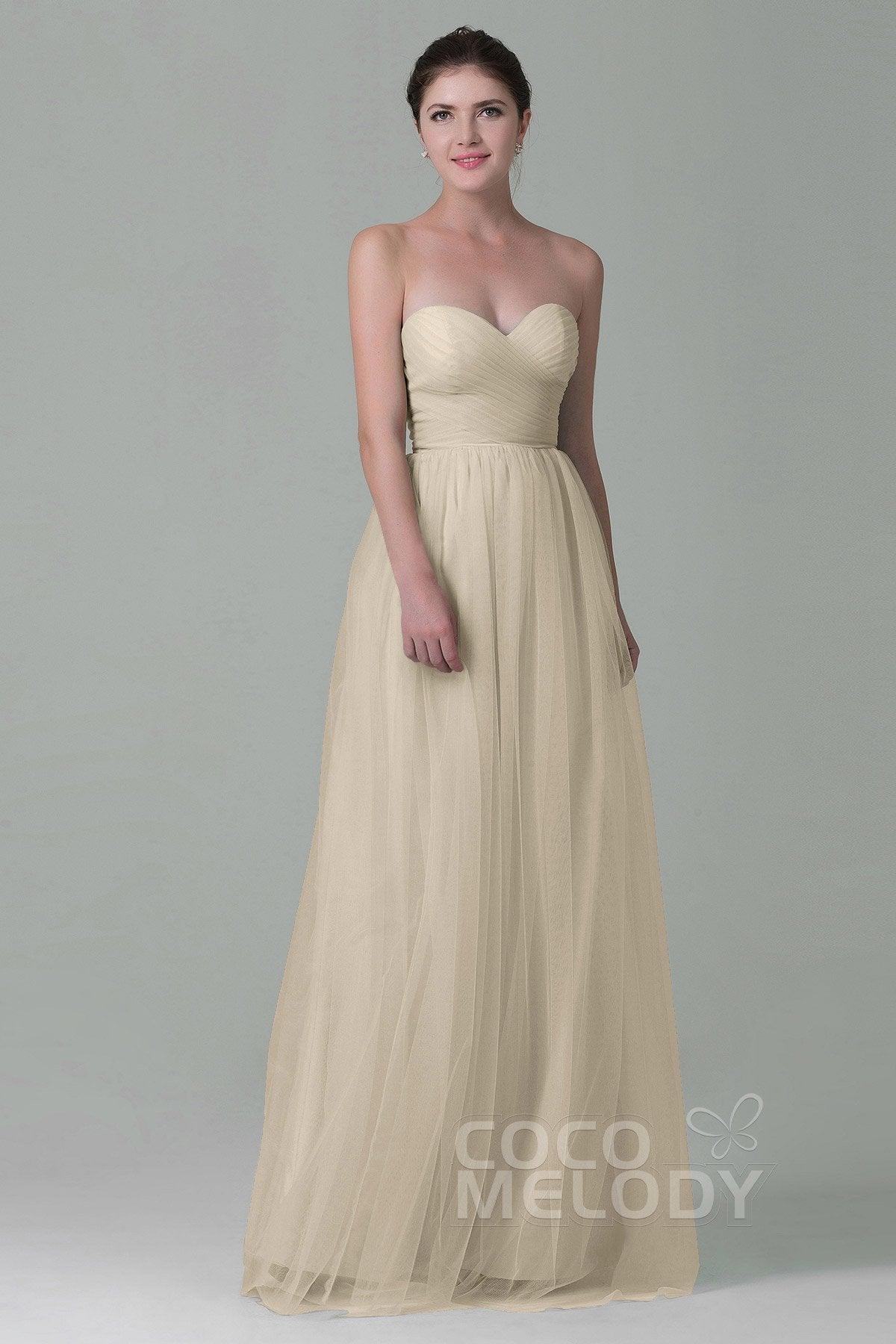 Sheath-Column Floor Length Tulle Bridesmaid Dress COZF1500E - COCOMELODY