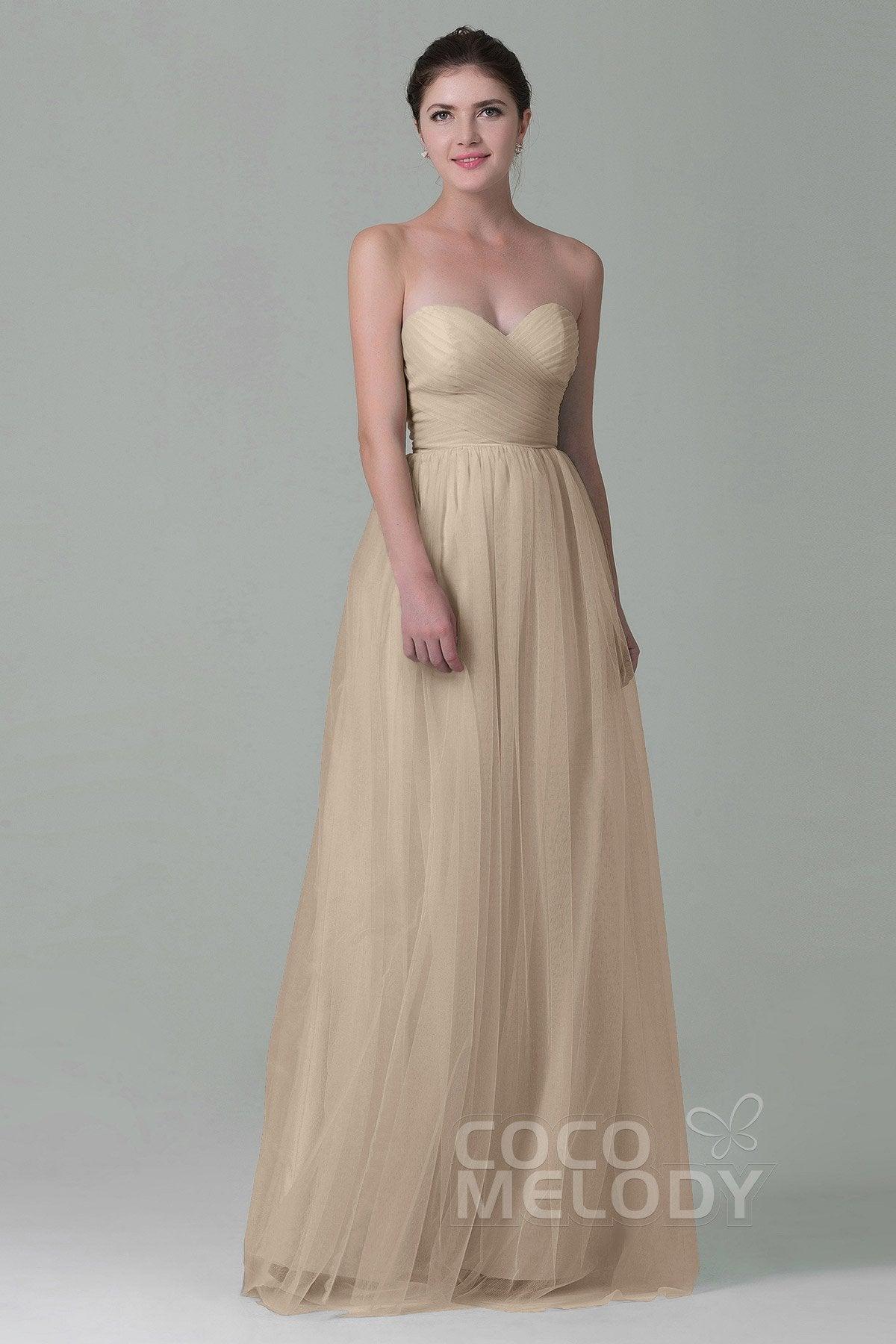 Sheath-Column Floor Length Tulle Bridesmaid Dress COZF1500E - COCOMELODY