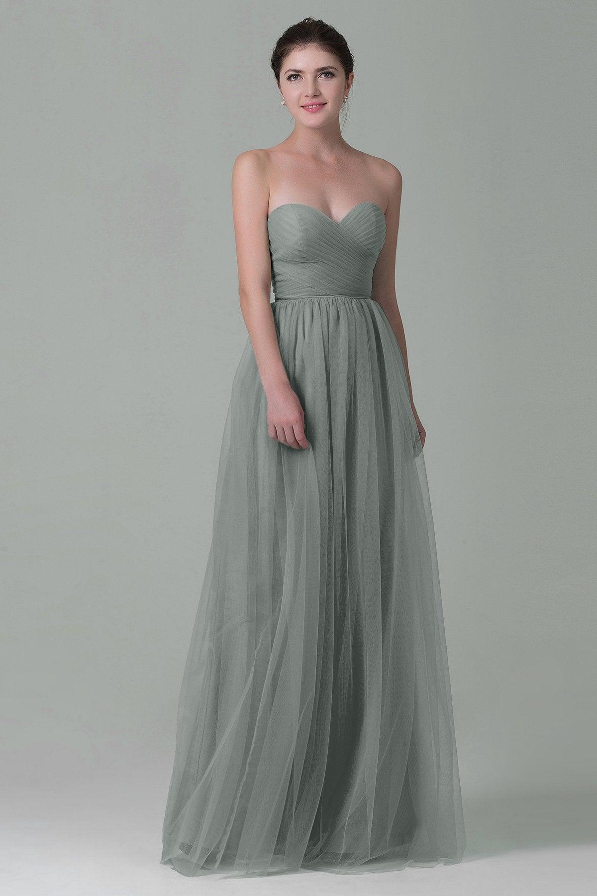 Sheath-Column Floor Length Tulle Bridesmaid Dress COZF1500E - COCOMELODY