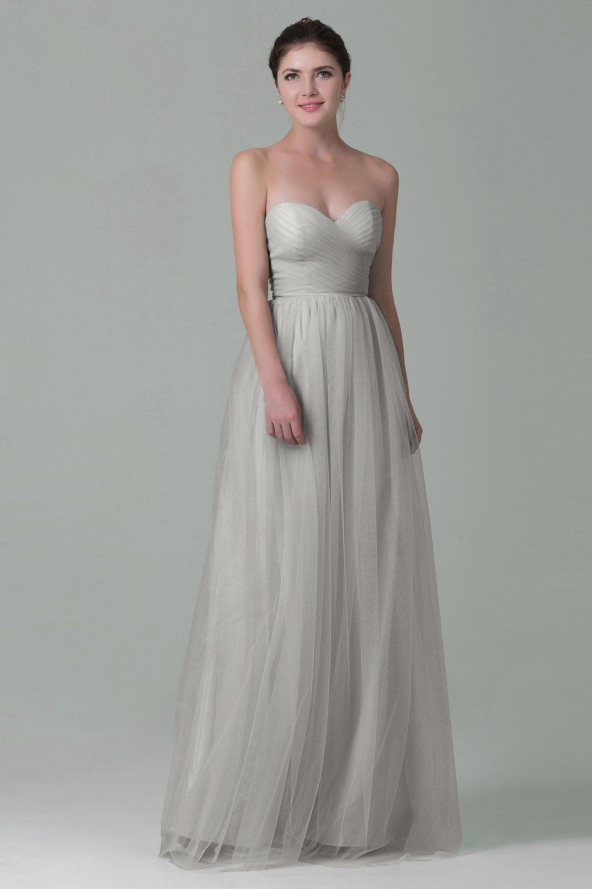Sheath-Column Floor Length Tulle Bridesmaid Dress COZF1500E - COCOMELODY