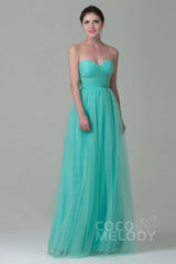 Sheath-Column Floor Length Tulle Bridesmaid Dress COZF1500E - COCOMELODY