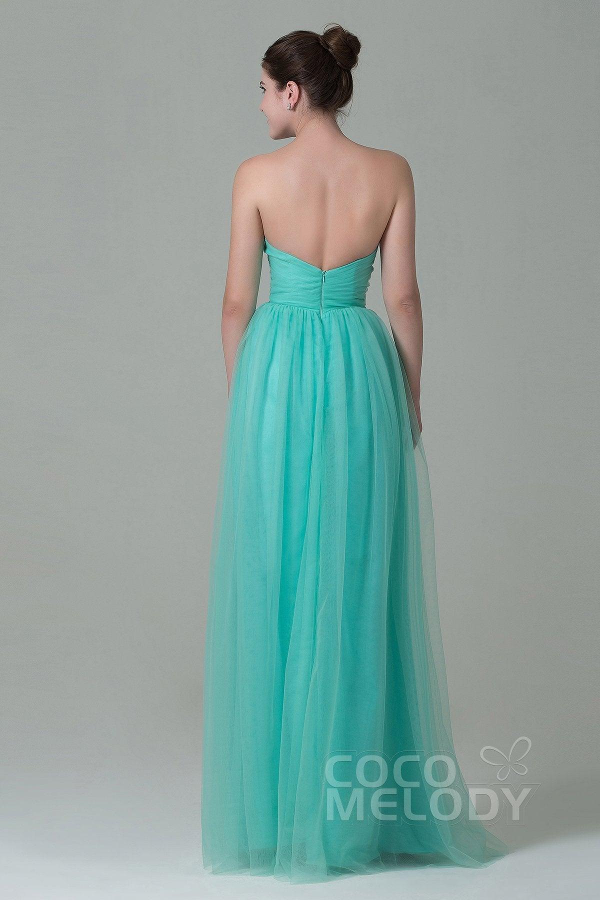 Sheath-Column Floor Length Tulle Bridesmaid Dress COZF1500E - COCOMELODY