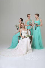 Sheath-Column Floor Length Tulle Bridesmaid Dress COZF1500E - COCOMELODY