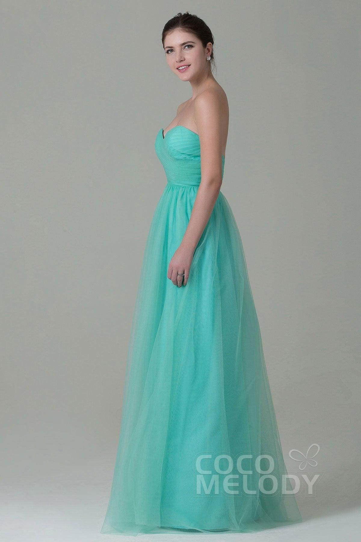 Sheath-Column Floor Length Tulle Bridesmaid Dress COZF1500E - COCOMELODY
