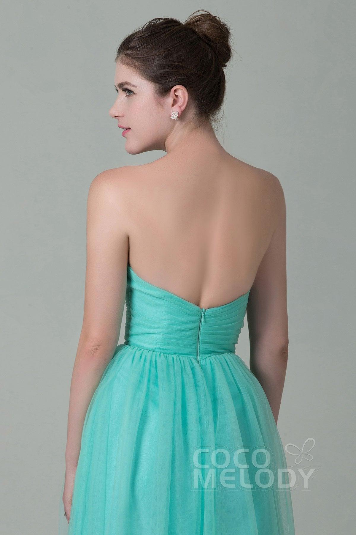 Sheath-Column Floor Length Tulle Bridesmaid Dress COZF1500E - COCOMELODY