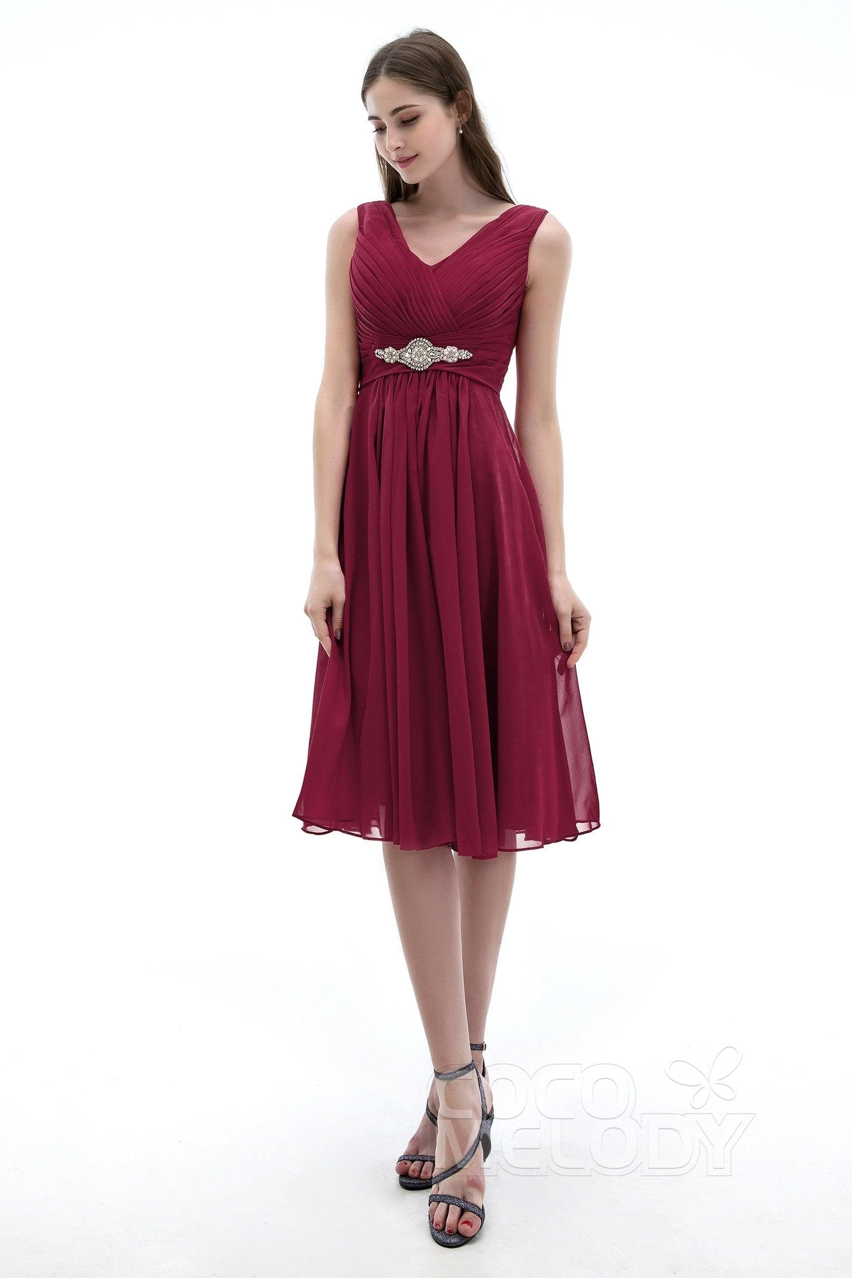 A-Line Knee Length Chiffon Bridesmaids Dress COZK1302ACR - COCOMELODY