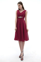 A-Line Knee Length Chiffon Bridesmaids Dress COZK1302ACR - COCOMELODY