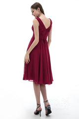A-Line Knee Length Chiffon Bridesmaids Dress COZK1302ACR - COCOMELODY