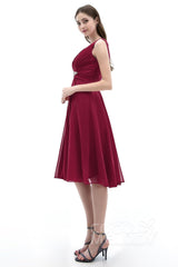 A-Line Knee Length Chiffon Bridesmaids Dress COZK1302ACR - COCOMELODY