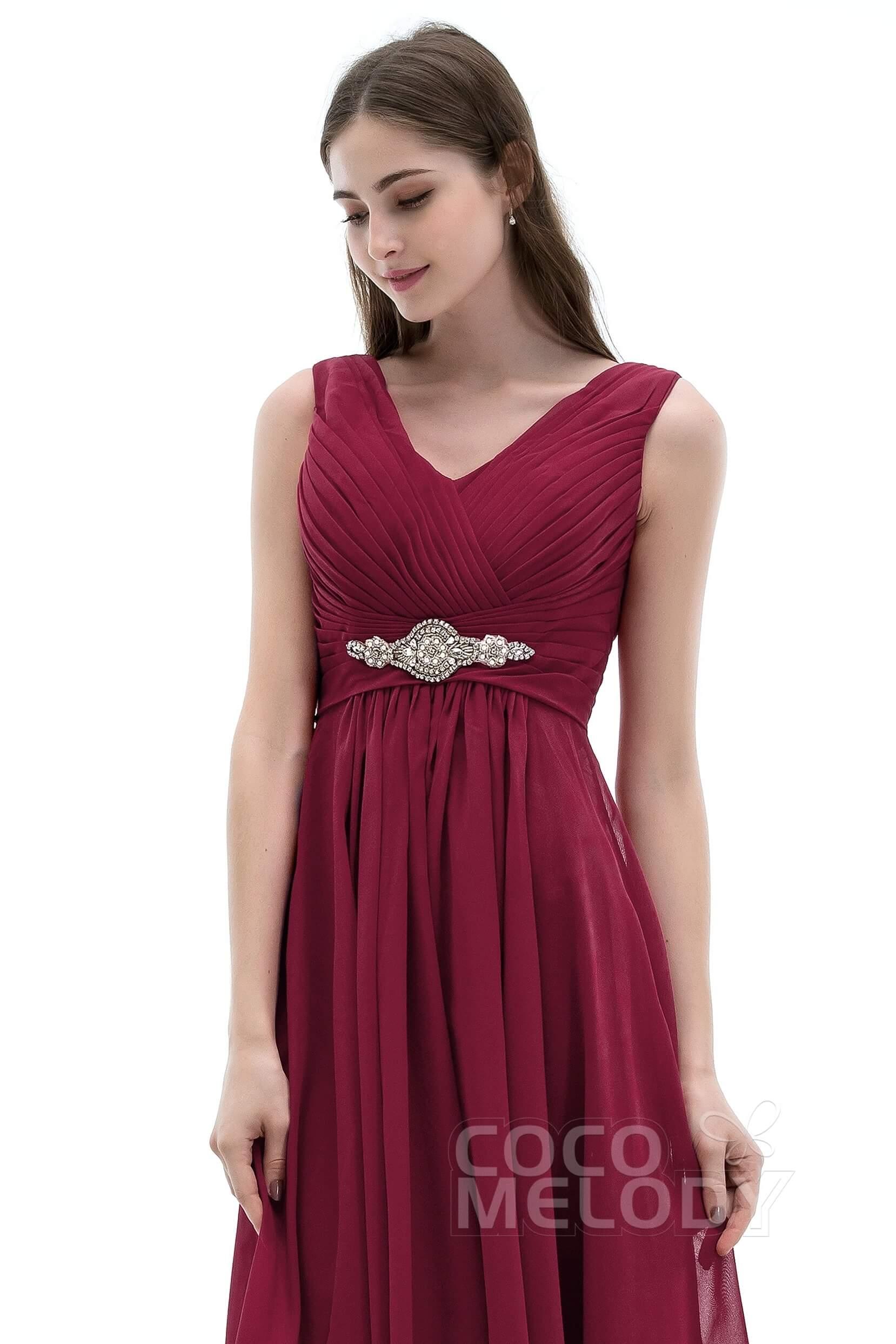 A-Line Knee Length Chiffon Bridesmaids Dress COZK1302ACR - COCOMELODY