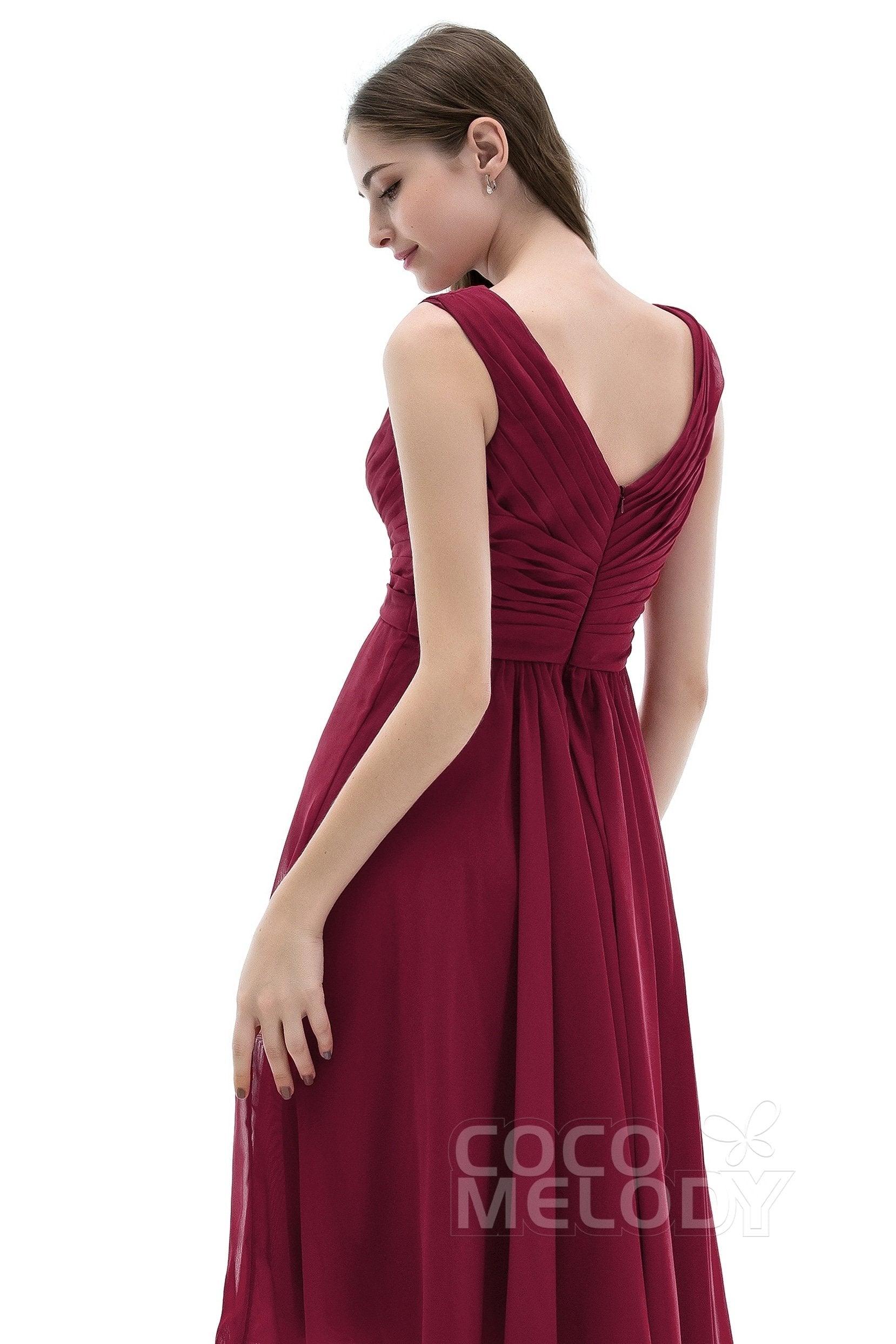 A-Line Knee Length Chiffon Bridesmaids Dress COZK1302ACR - COCOMELODY