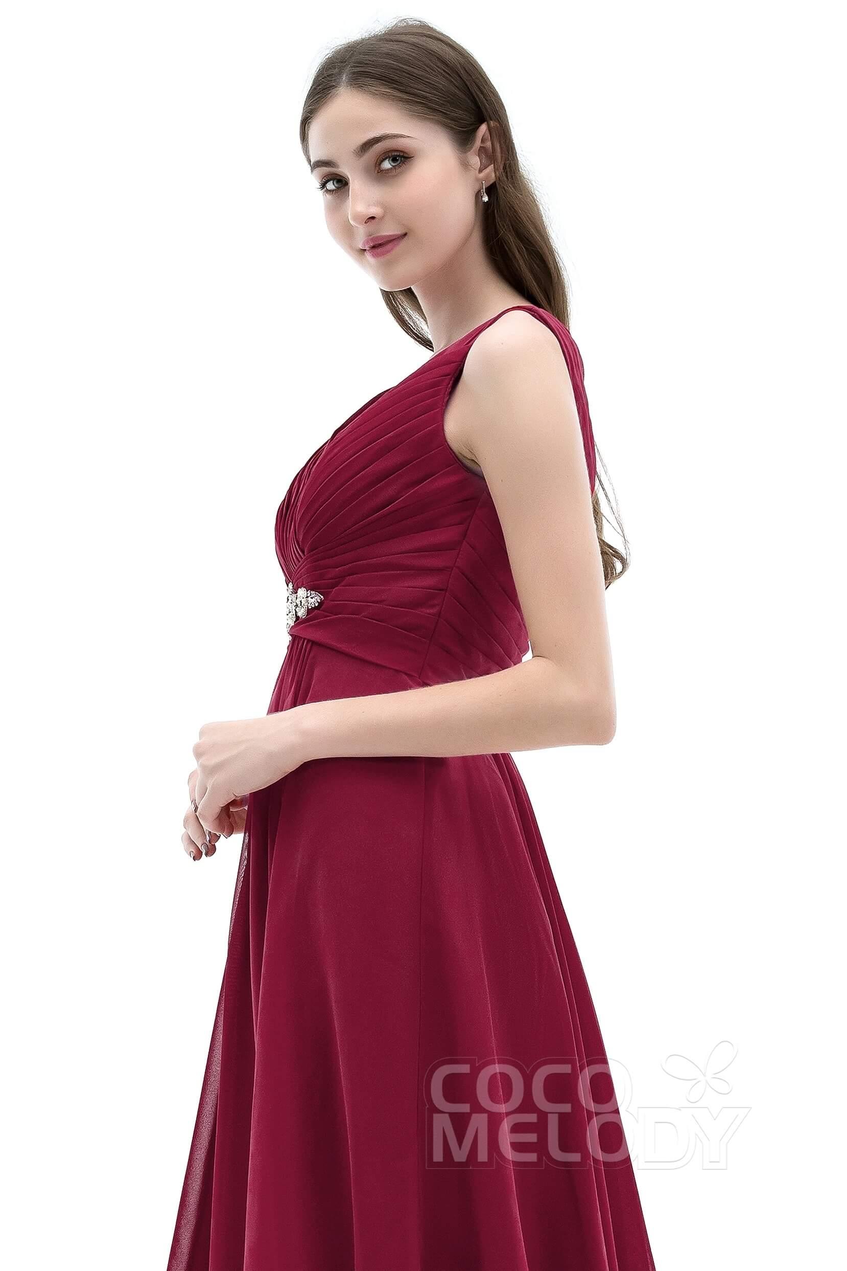 A-Line Knee Length Chiffon Bridesmaids Dress COZK1302ACR - COCOMELODY