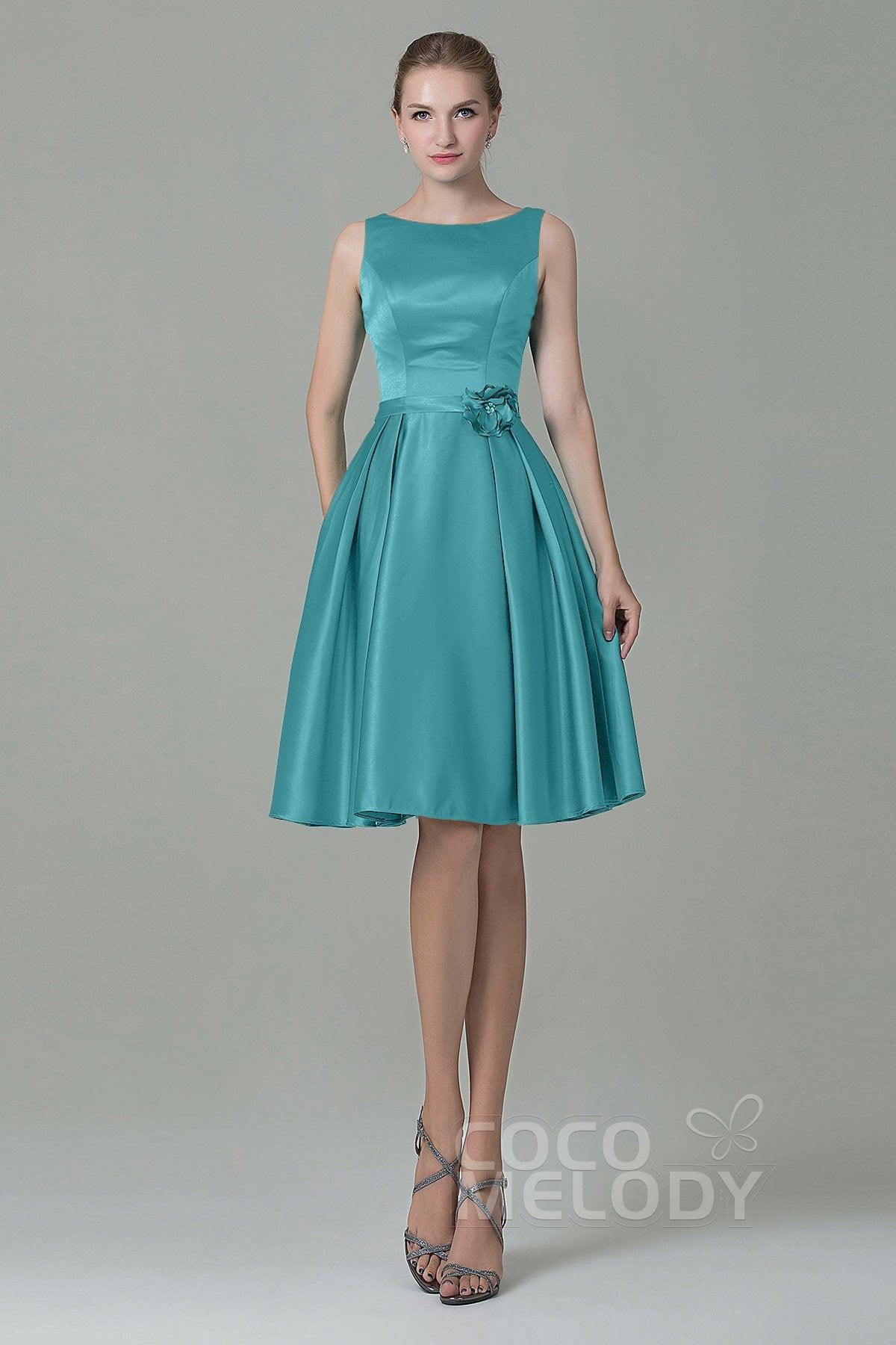 A-Line Knee Length Satin Bridesmaid Dress COZK1500B - COCOMELODY