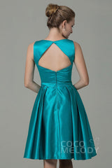 A-Line Knee Length Satin Bridesmaid Dress COZK1500B - COCOMELODY
