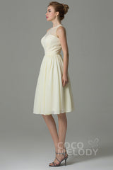 A-Line Knee Length Lace Short Bridesmaid Dress COZK16003CR - COCOMELODY