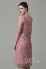 Sheath-Column Knee Length Lace Bridesmaid Dress COZK16010 - COCOMELODY