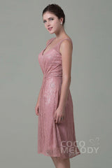 Sheath-Column Knee Length Lace Bridesmaid Dress COZK16010 - COCOMELODY