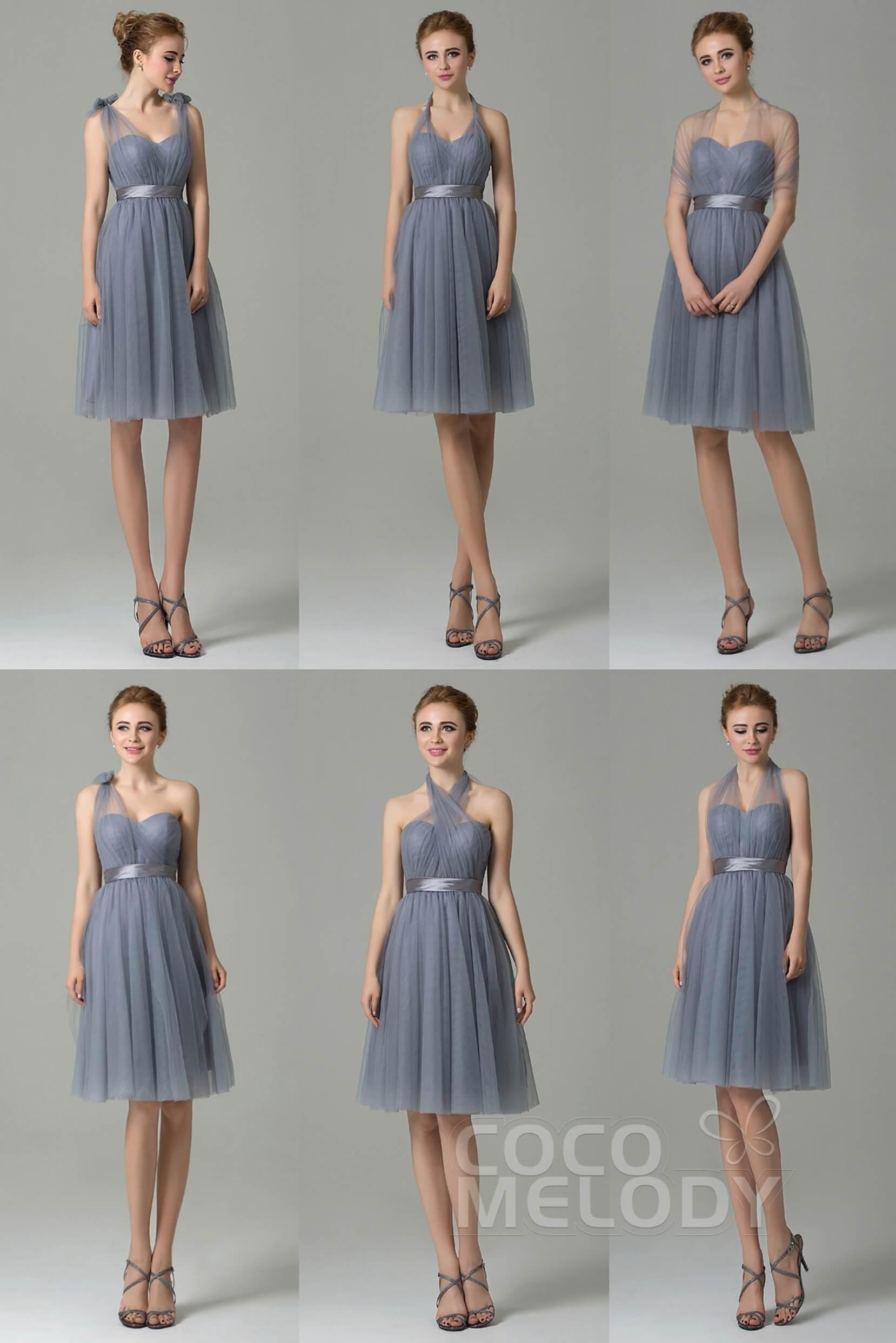 A-Line Knee Length Tulle Bridesmaid Dress COZM15016 - COCOMELODY
