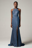 Sheath-Column Floor Length Gold Dusting Fabric Dress CS0262 - COCOMELODY