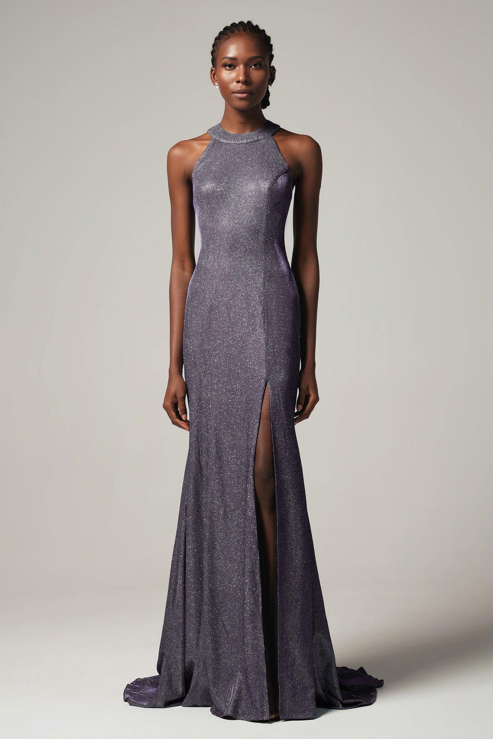 Sheath-Column Floor Length Gold Dusting Fabric Dress CS0262 - COCOMELODY