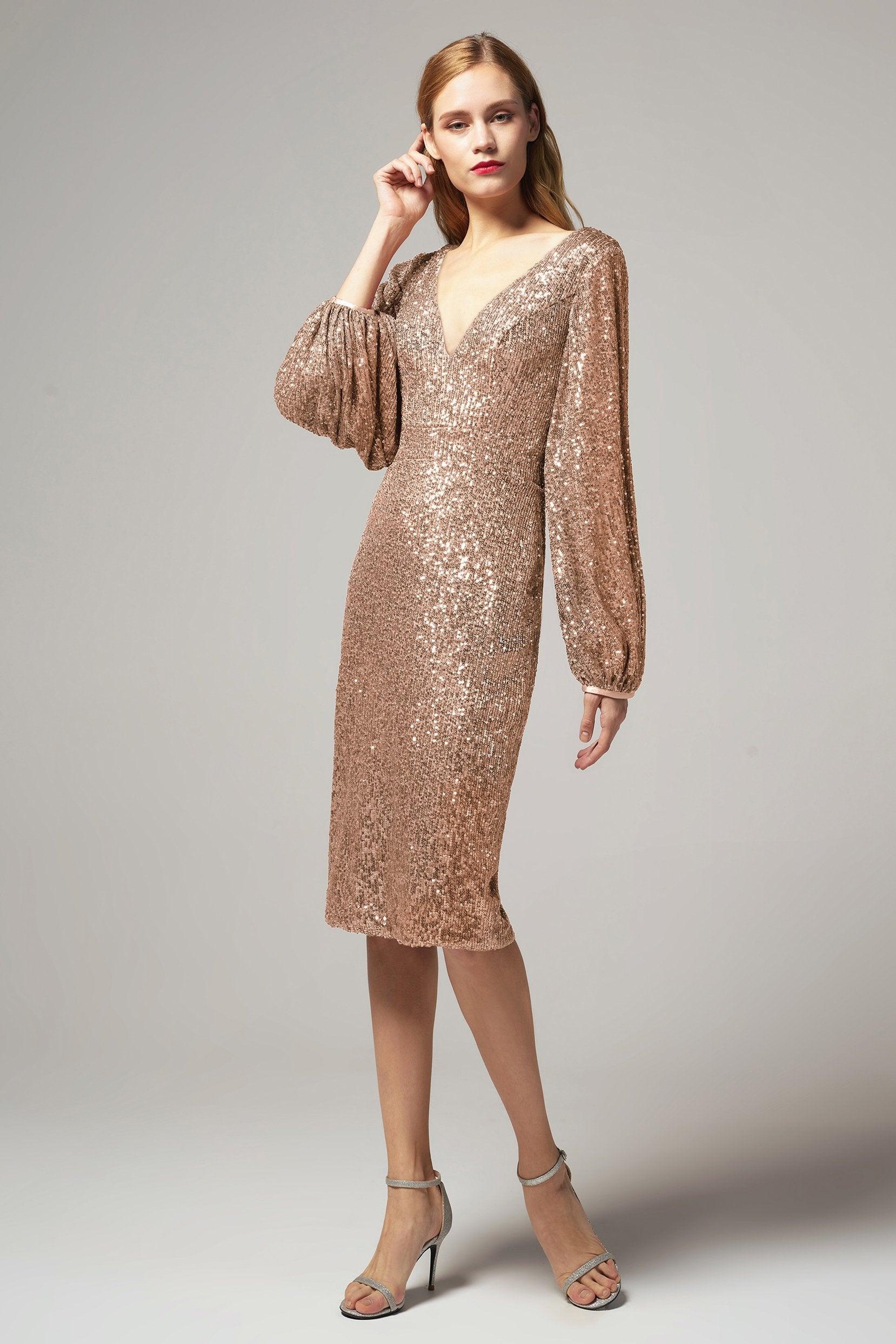 Sheath-Column Knee Length Sequined Dress CS0268 - COCOMELODY