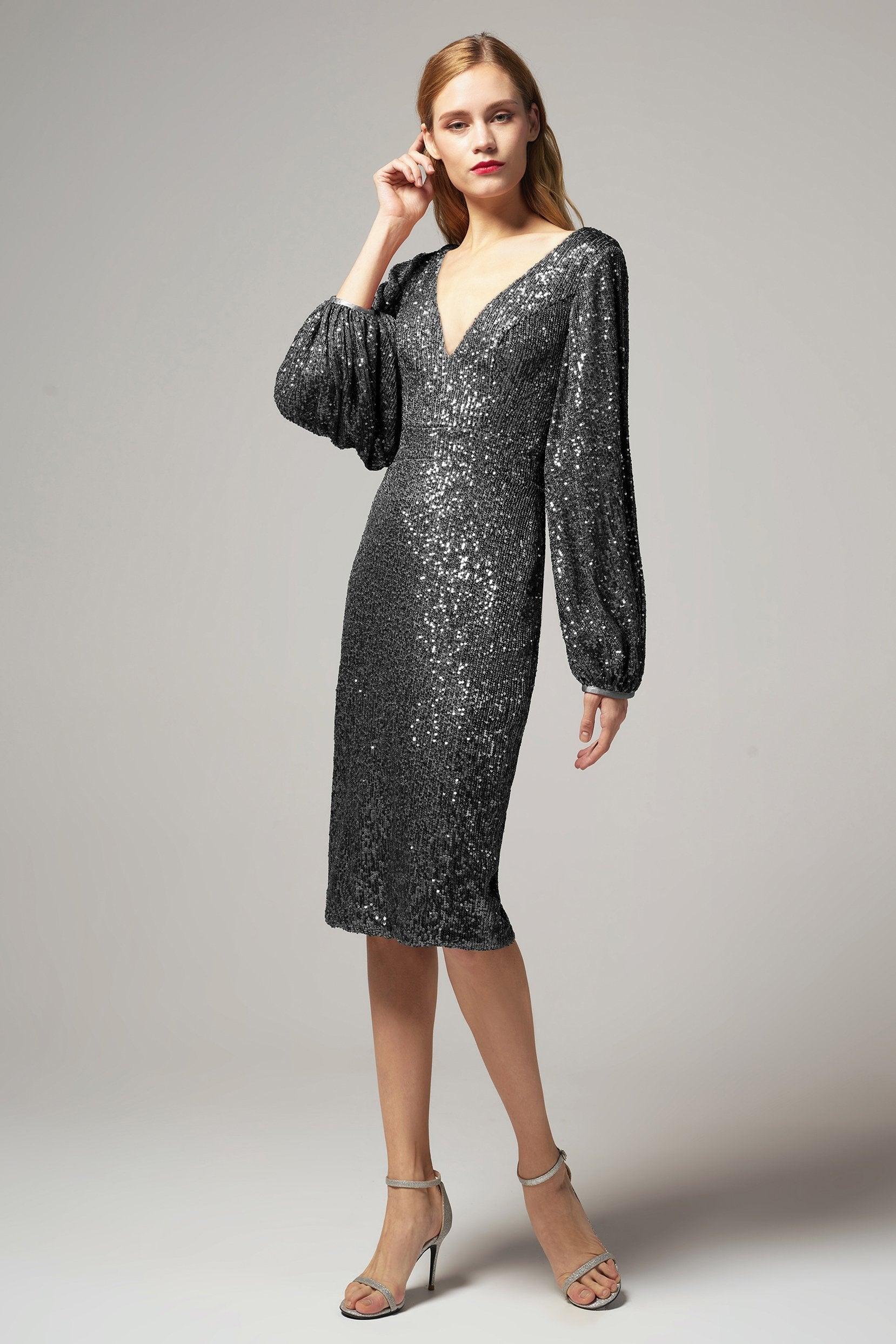 Sheath-Column Knee Length Sequined Dress CS0268 - COCOMELODY