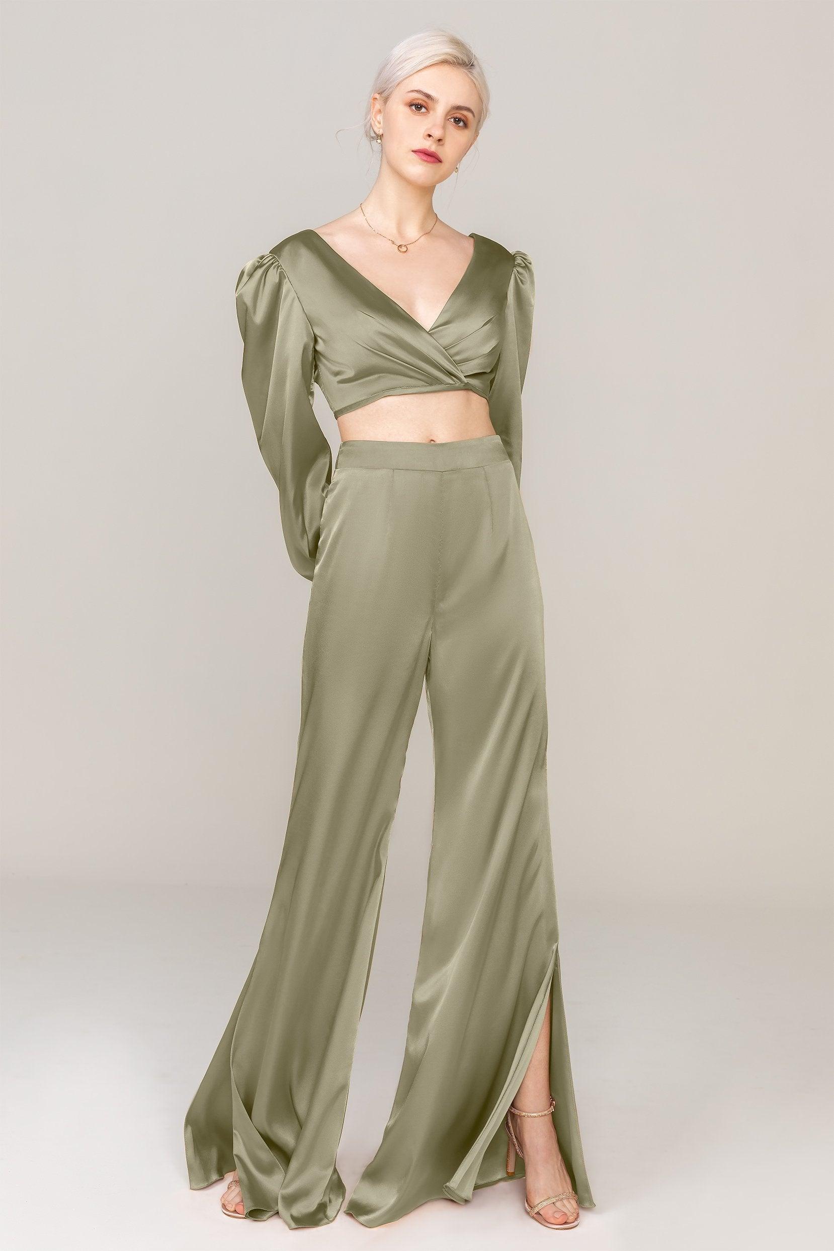 Two-Piece Floor Length Luxe Satin Dress CS0308 - COCOMELODY